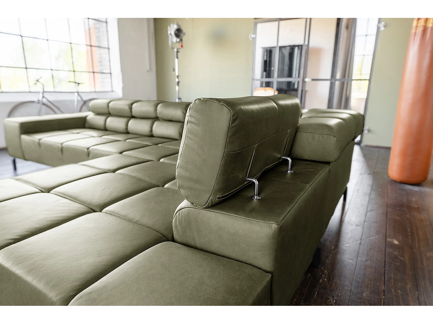 Canapé d'angle - Vert cuir - NELSON