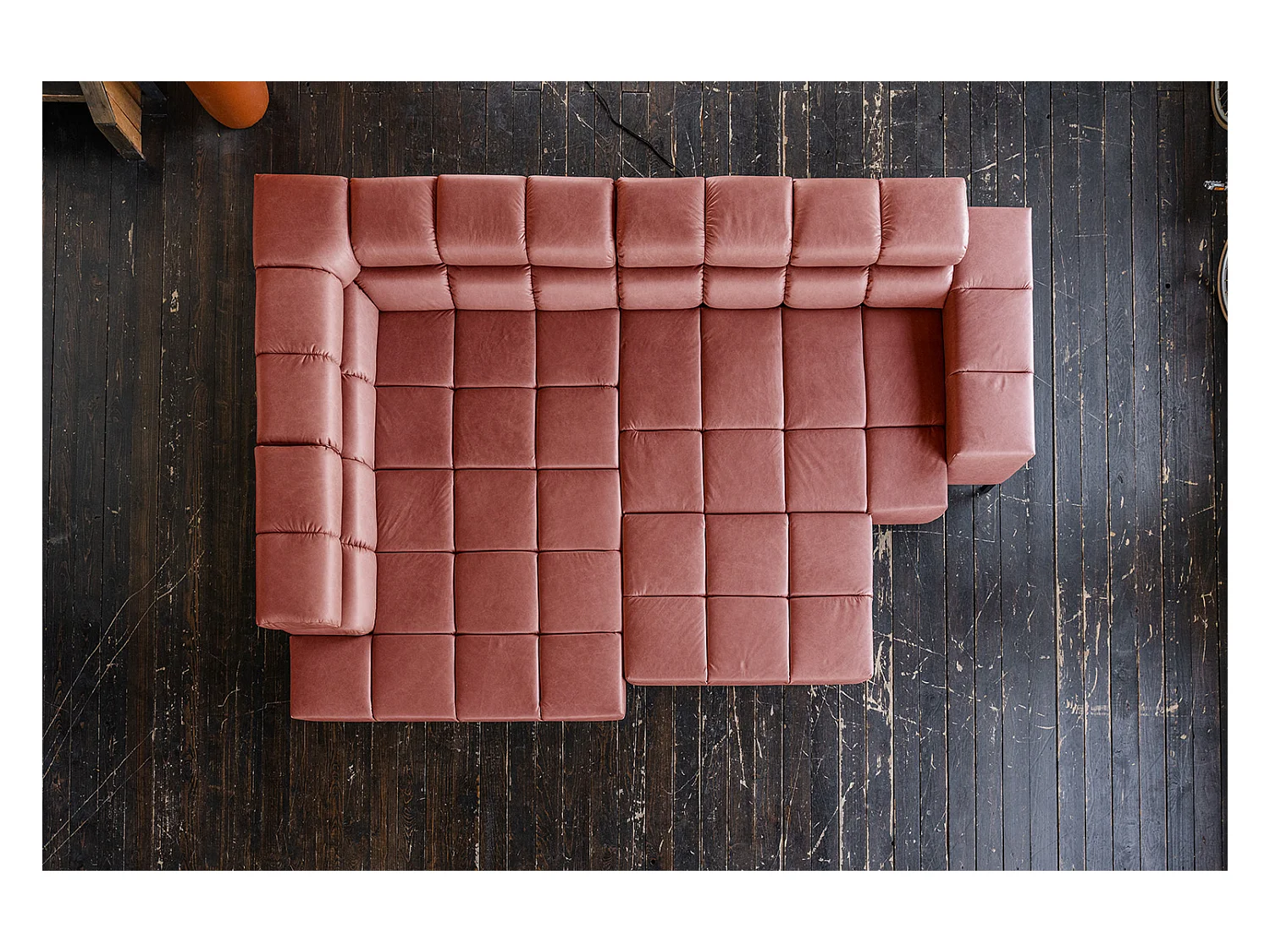 Canapé d'angle - Rouge cuir - NELSON