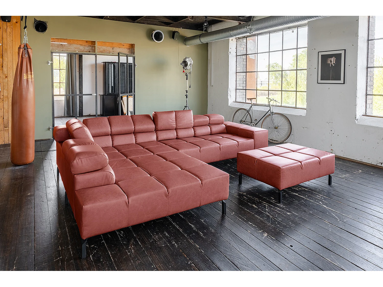 Ecksofa - Rot Leder - NELSON