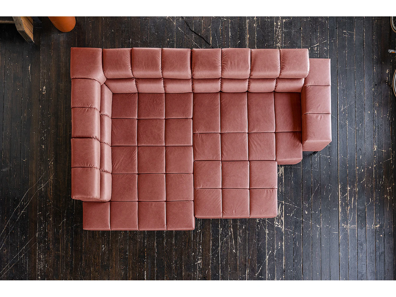 Canapé d'angle - Rouge cuir - NELSON