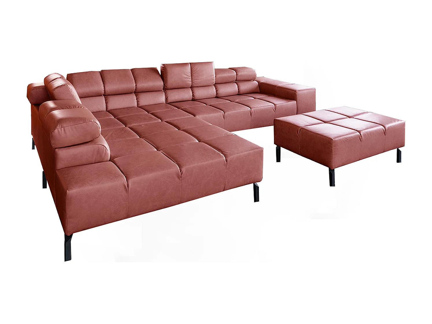 Canapé d'angle - Rouge cuir - NELSON