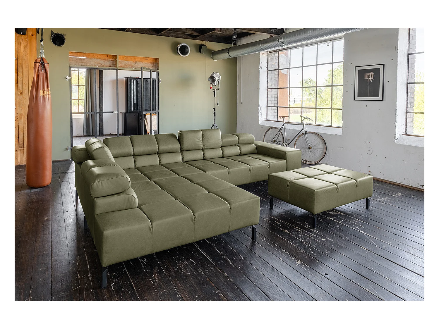 Ecksofa - Grün Leder - NELSON