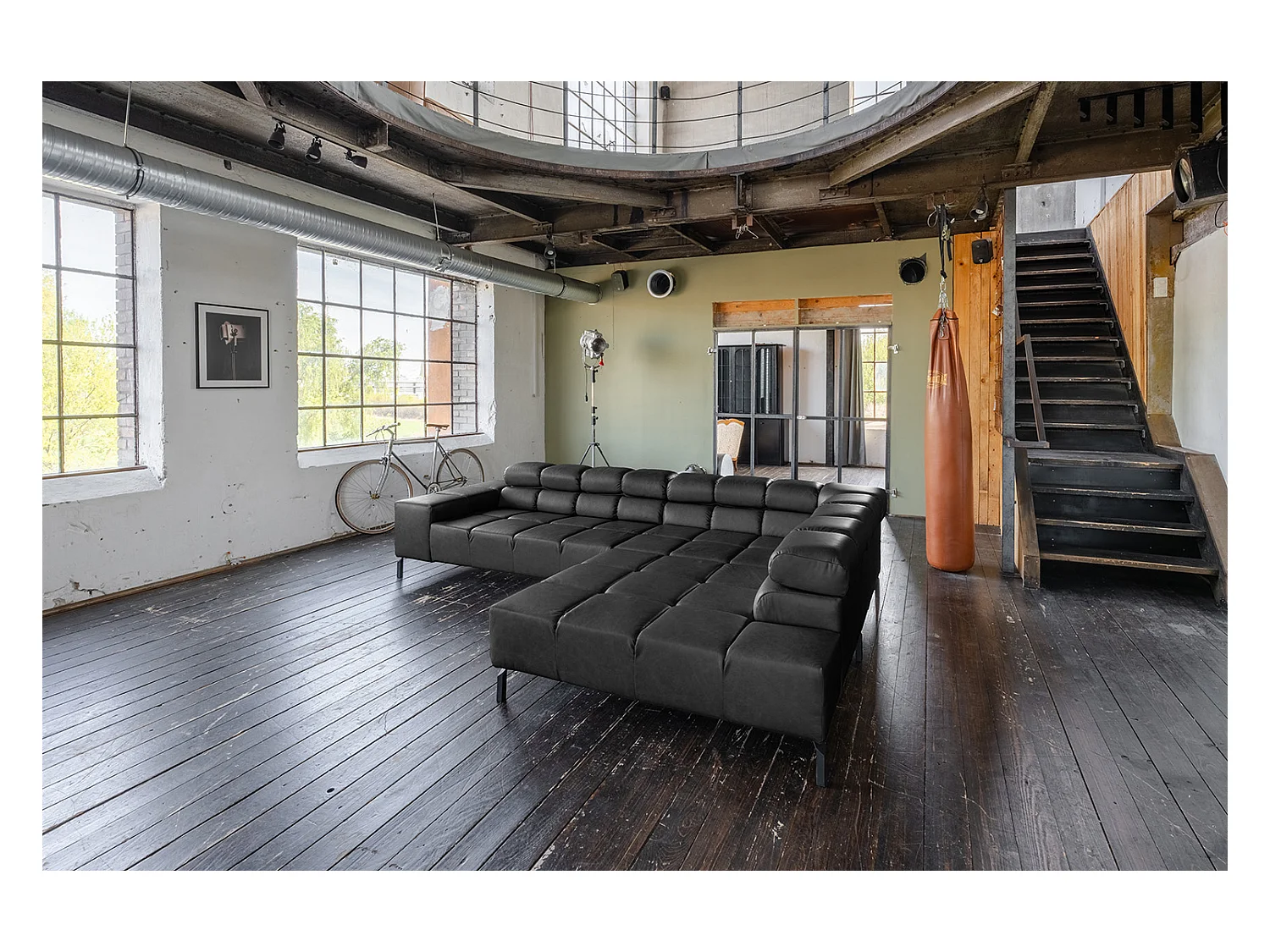 Hoekbank - Zwart Leer - NELSON