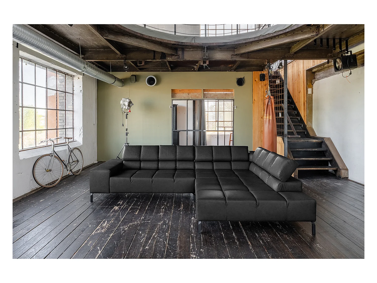 Hoekbank - Zwart Leer - NELSON