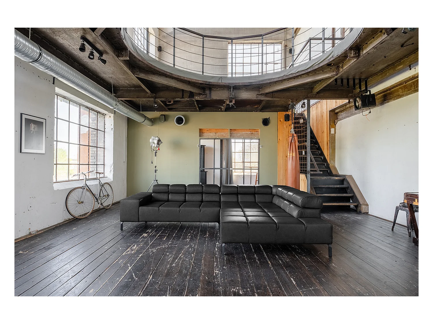 Hoekbank - Zwart Leer - NELSON