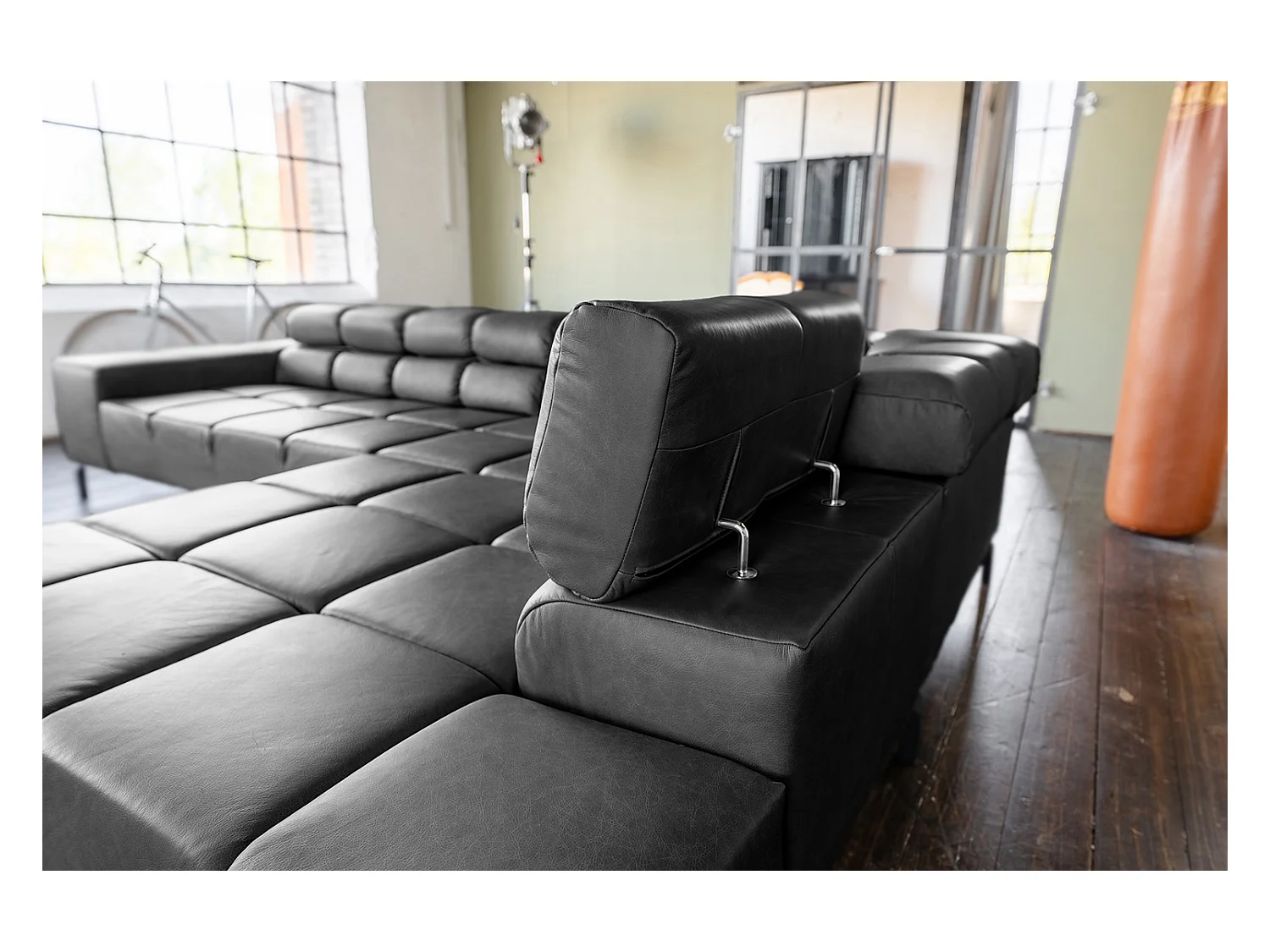 Hoekbank - Zwart Leer - NELSON