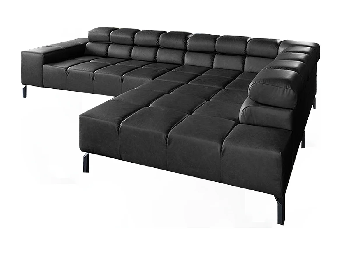 Ecksofa - Schwarz Leder - NELSON