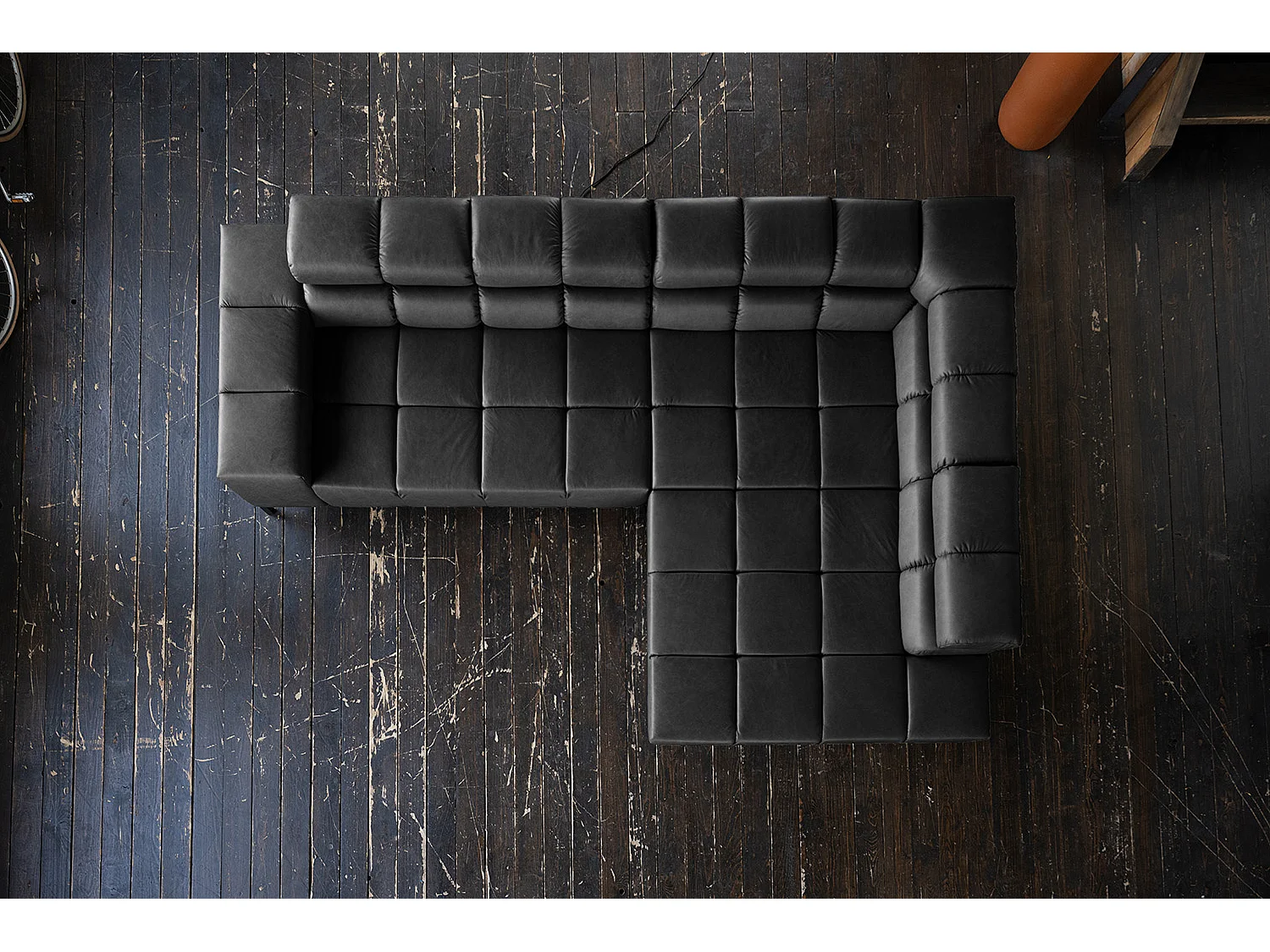 Ecksofa - Schwarz Leder - NELSON