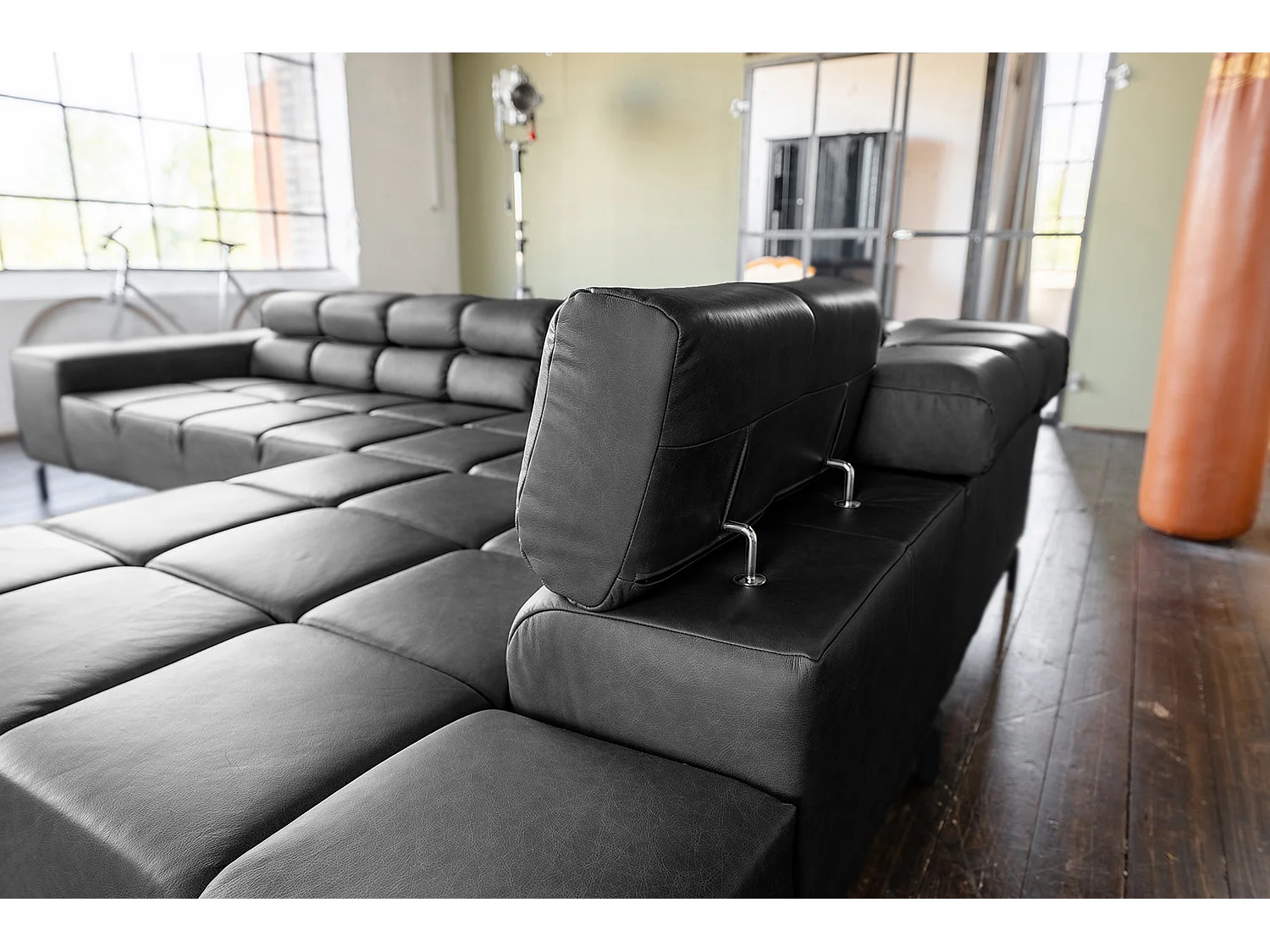 Ecksofa - Schwarz Leder - NELSON