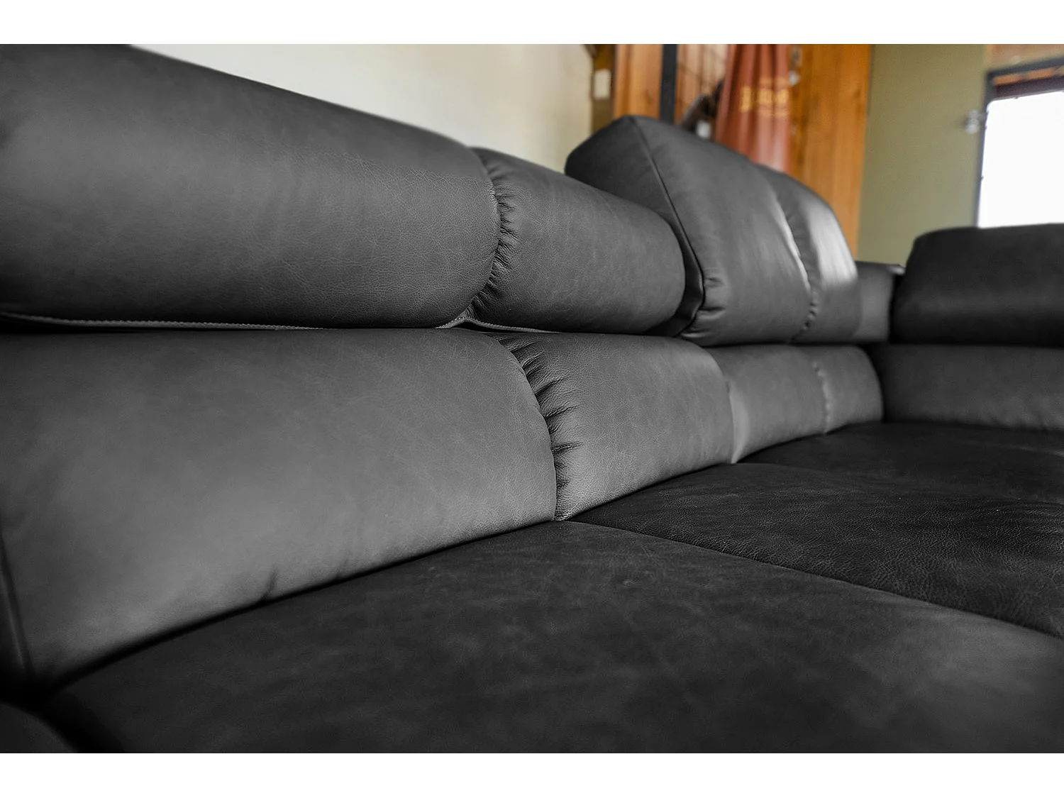 Ecksofa - Schwarz Leder - NELSON