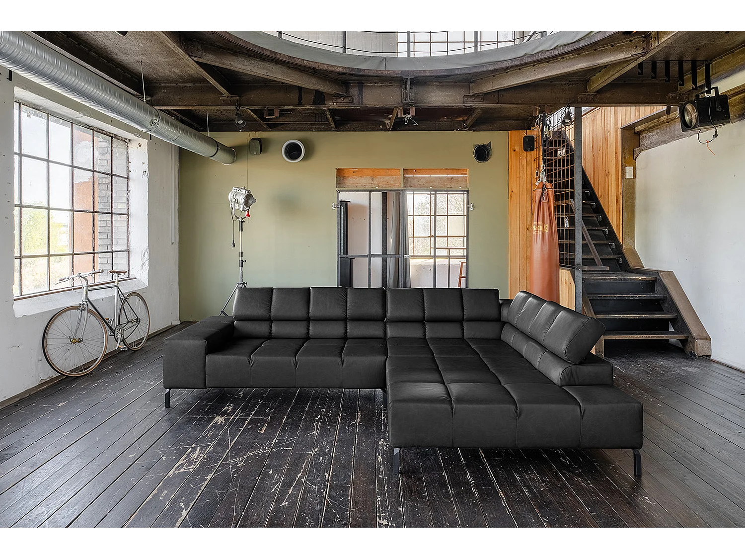 Ecksofa - Schwarz Leder - NELSON