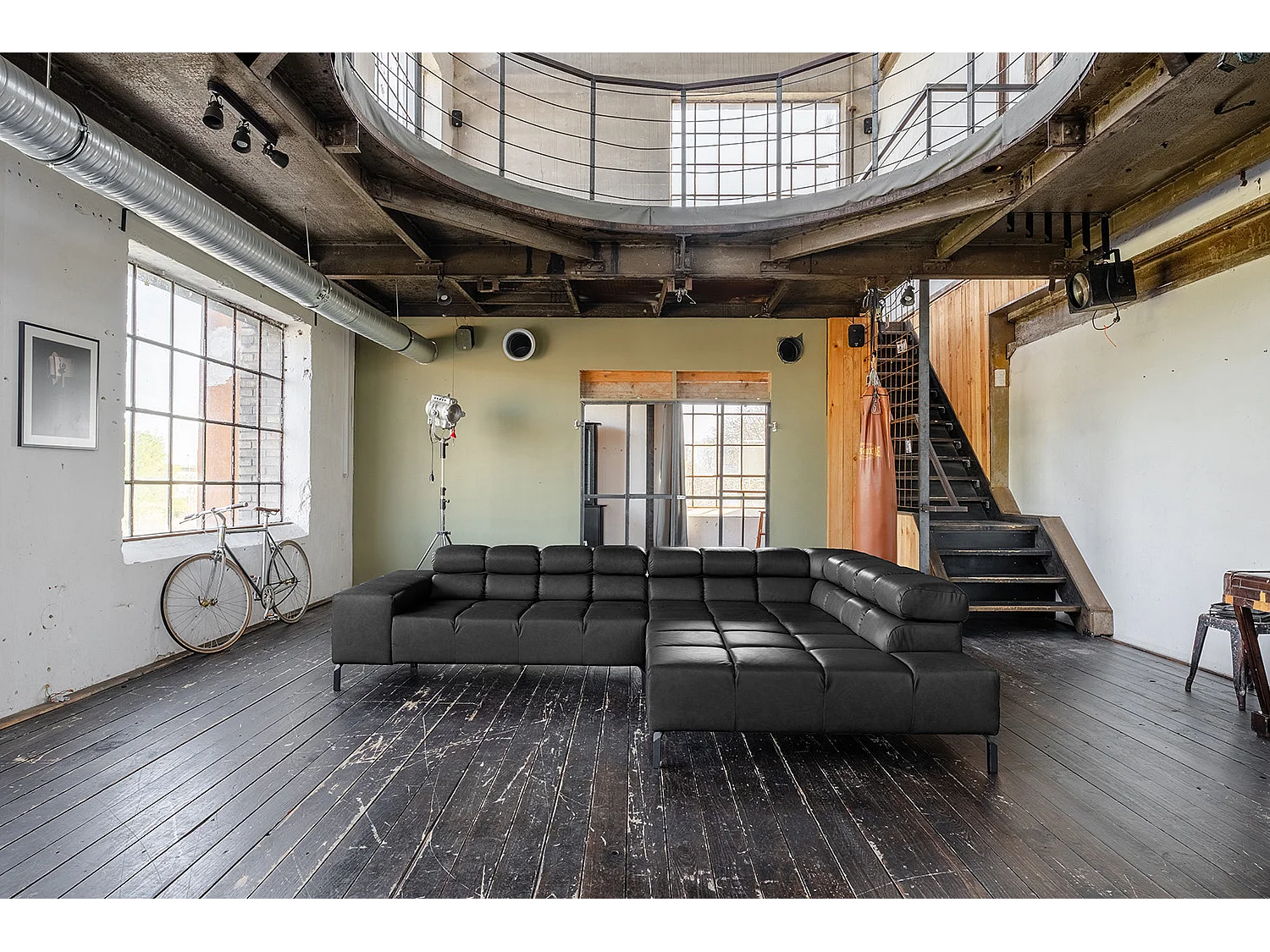 Ecksofa - Schwarz Leder - NELSON