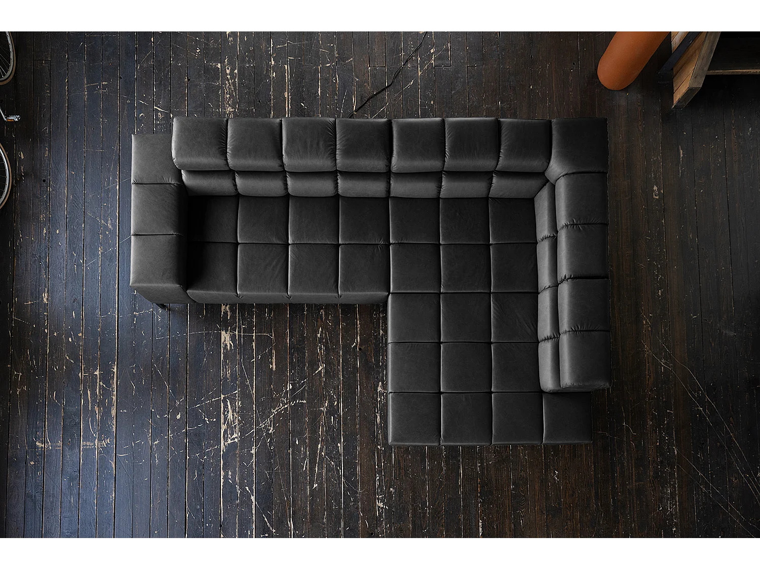 Ecksofa - Schwarz Leder - NELSON