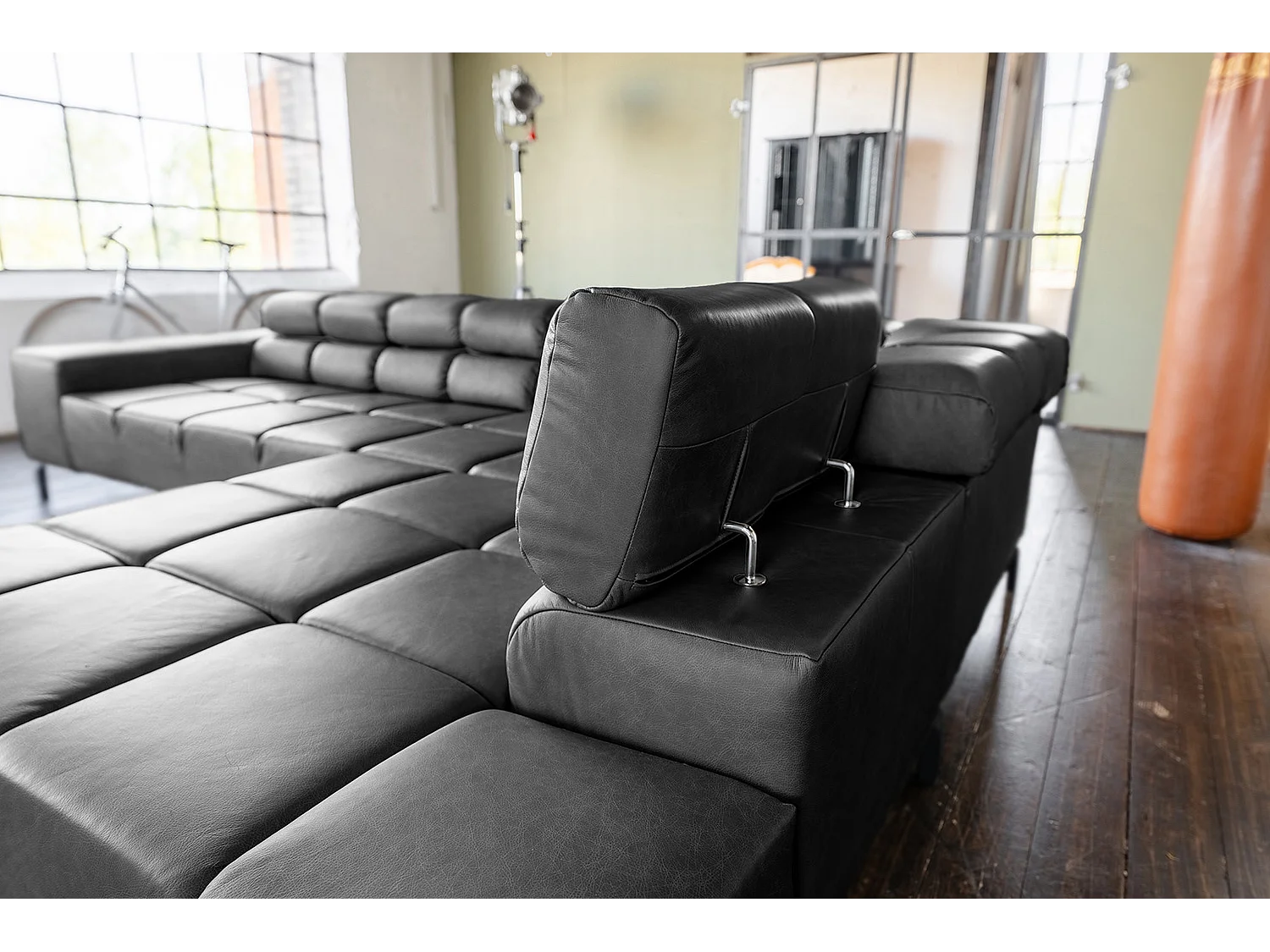 Ecksofa - Schwarz Leder - NELSON