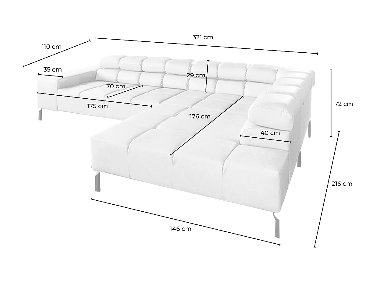 Ecksofa - Schwarz Leder - NELSON