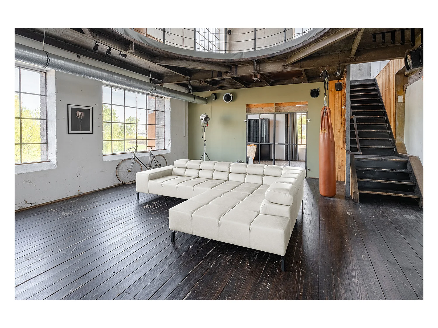 Ecksofa - Hellgrau Leder - NELSON