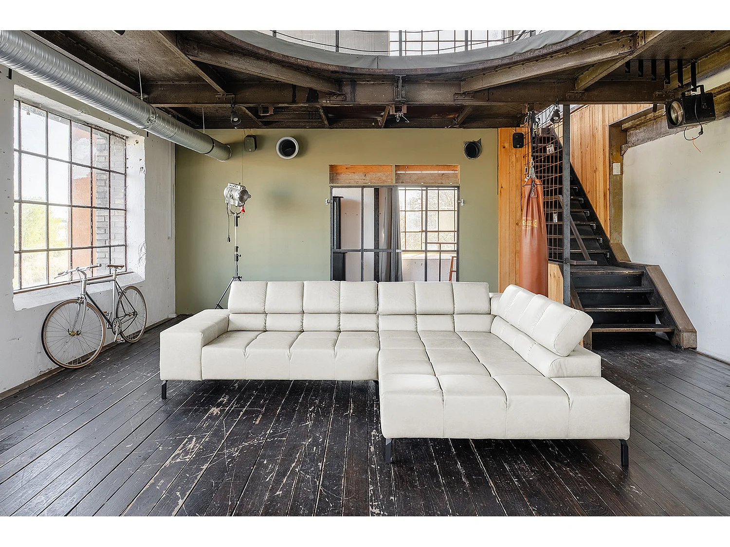 Ecksofa - Hellgrau Leder - NELSON