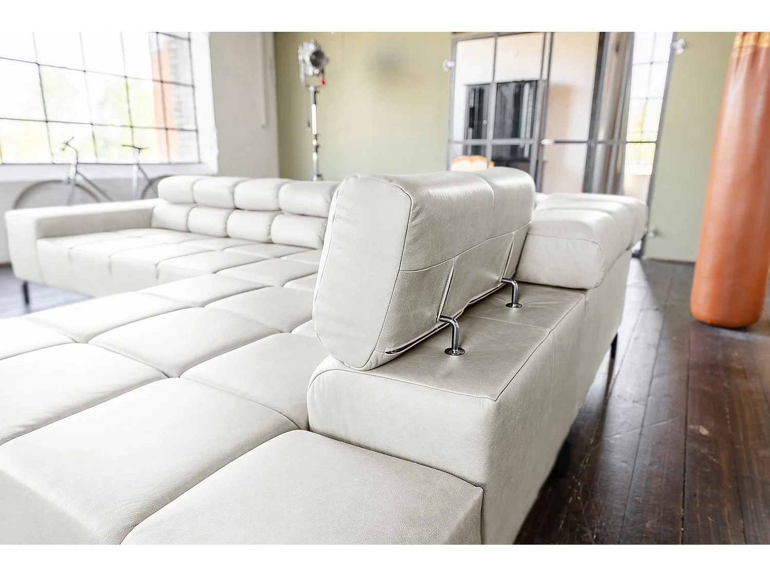 Ecksofa - Hellgrau Leder - NELSON