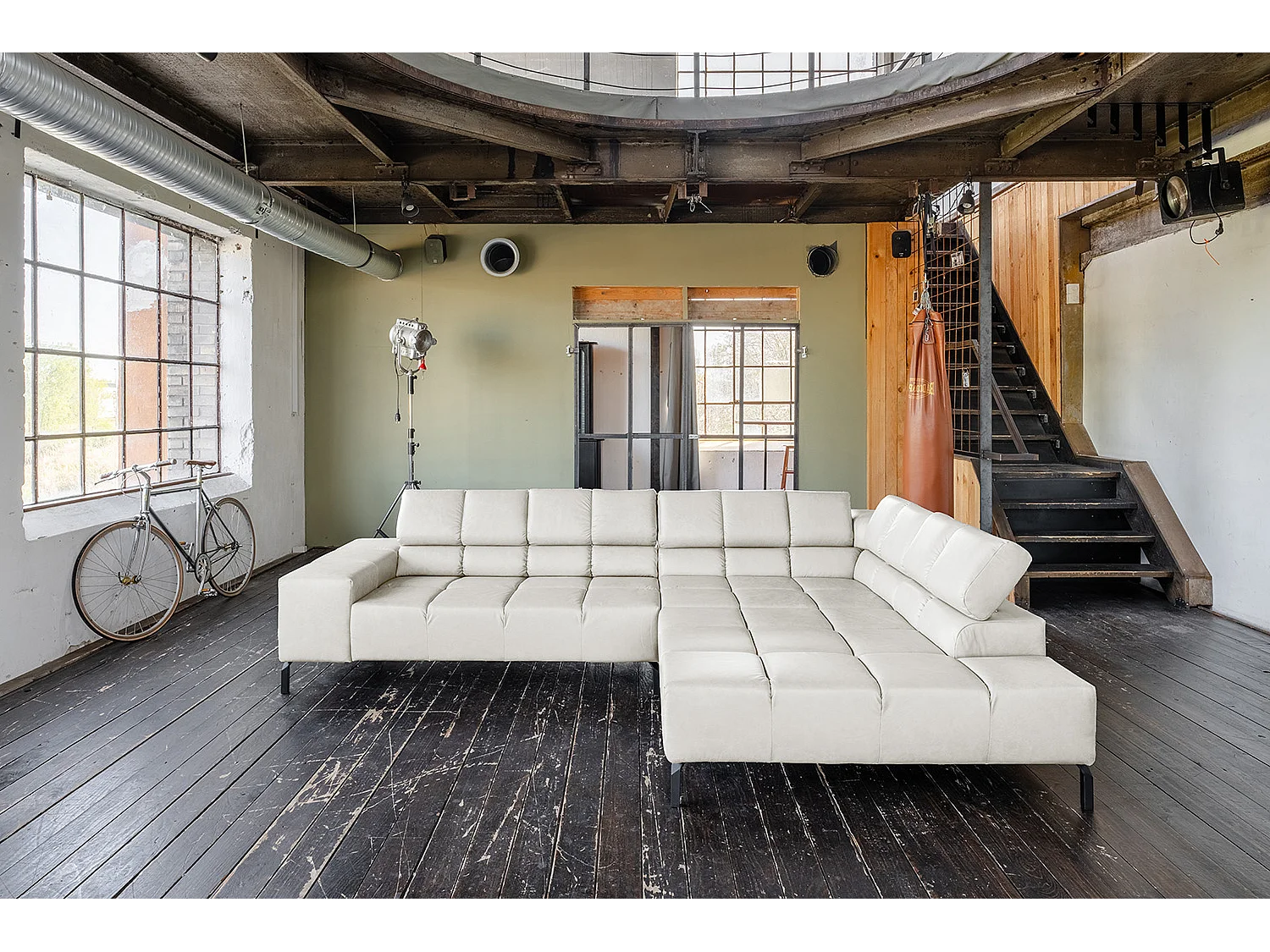 Canapé d'angle - gris clair cuir - NELSON