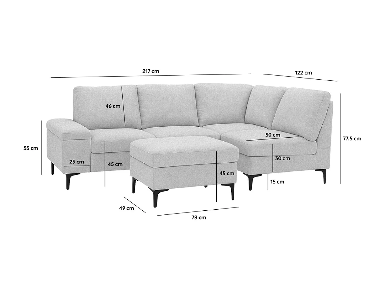 Canapé d'angle 4-5 places en tissu chenille vert avec pouf COLCHESTER