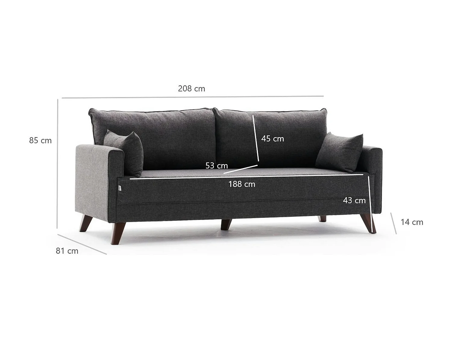 Canapé 3 places gris anthracite - dos droit SPLIT