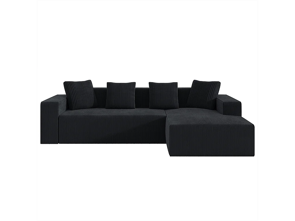 Hoekbankcombinatie Cloud met L-vormige ligstoelen, moderne modulaire bank met diepe zittingen, gestoffeerde bank in zwart