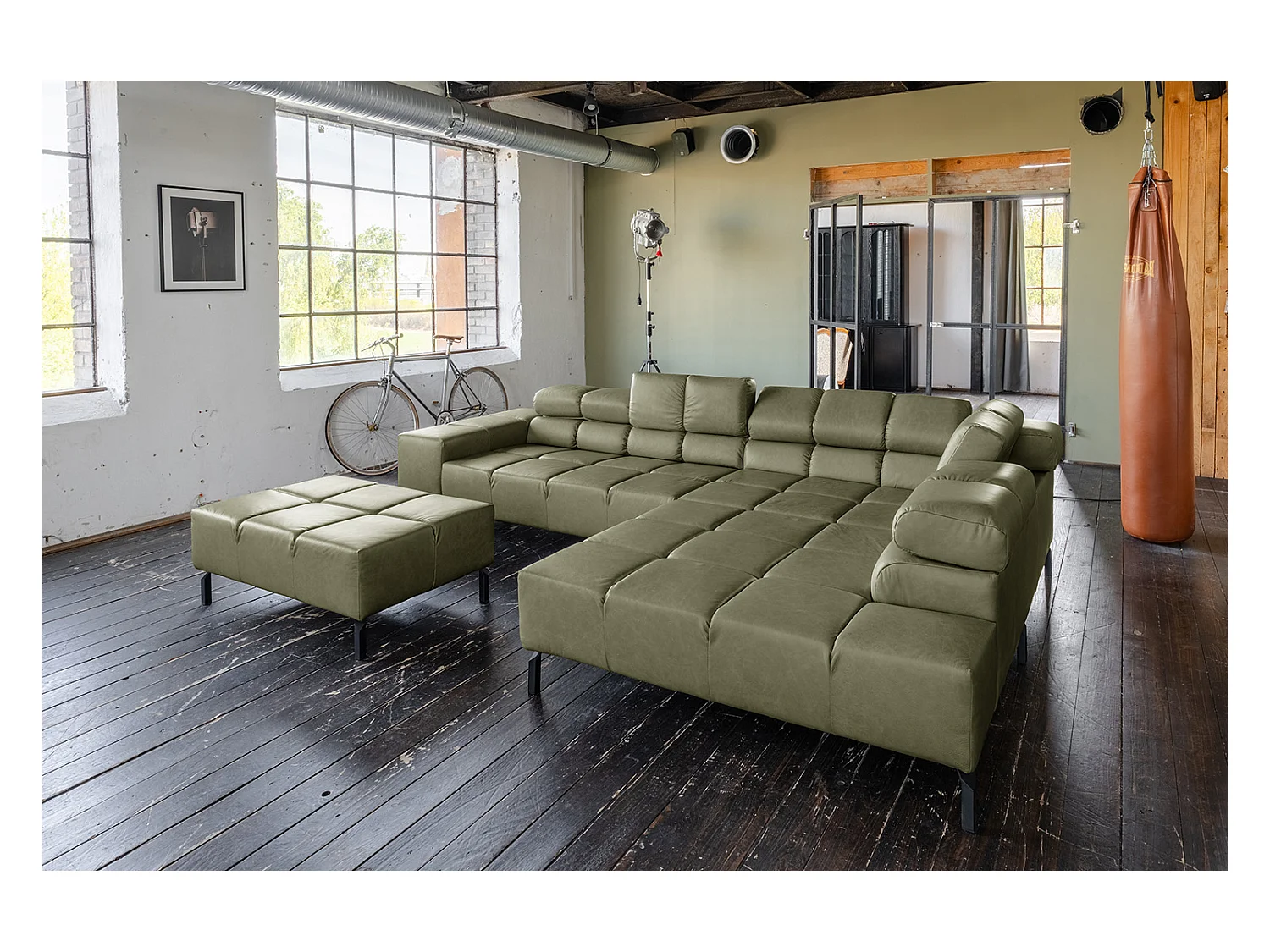 Canapé d'angle - Vert cuir - NELSON