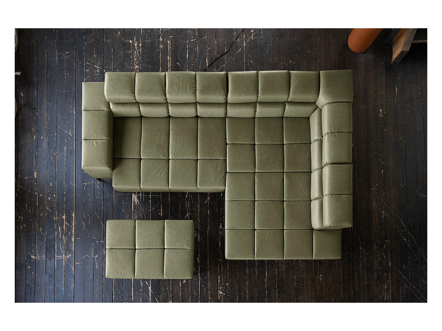 Canapé d'angle - Vert cuir - NELSON