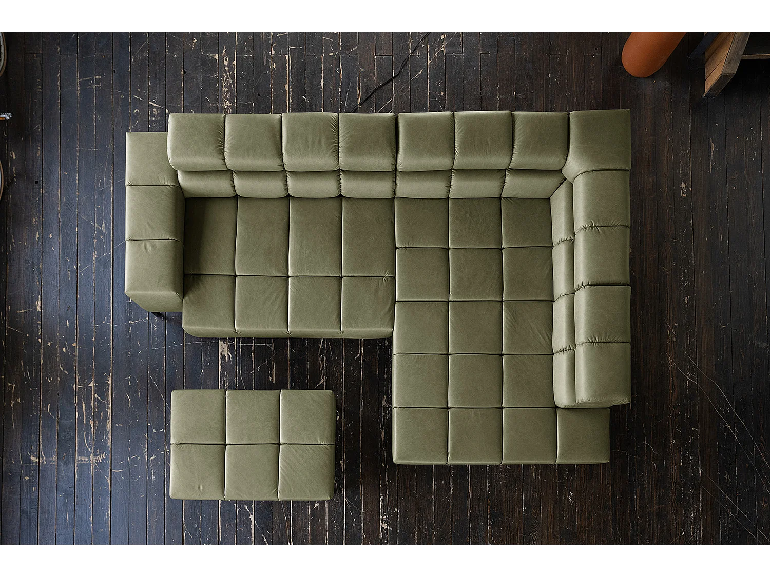 Canapé d'angle - Vert cuir - NELSON