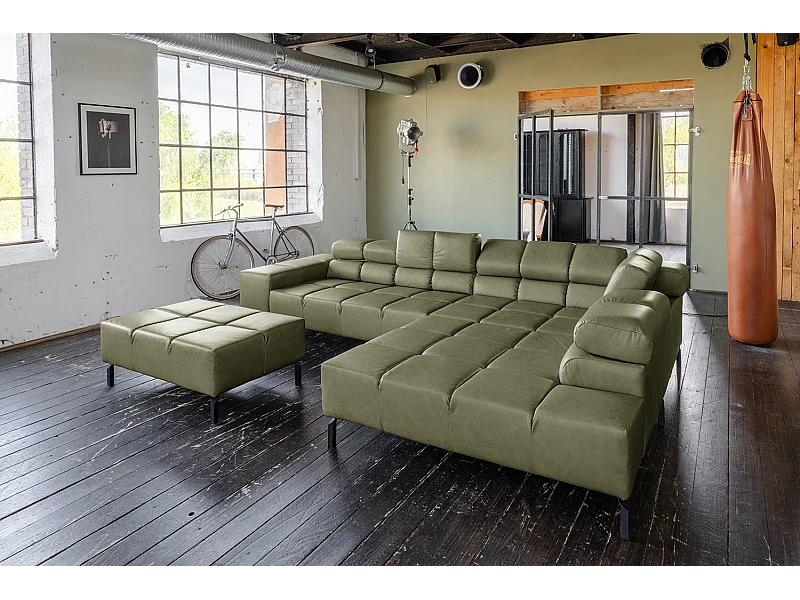 Ecksofa - Grün Leder - NELSON