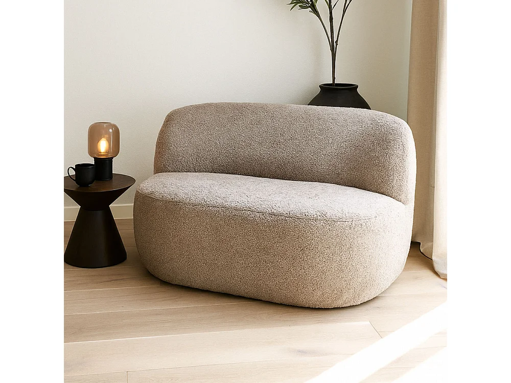 Mo - Banquette 2 places en tissu bouclette - Taupe