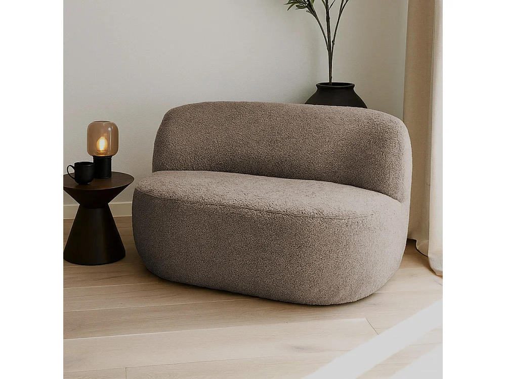 Mo - Banquette 2 places en tissu bouclette - Taupe