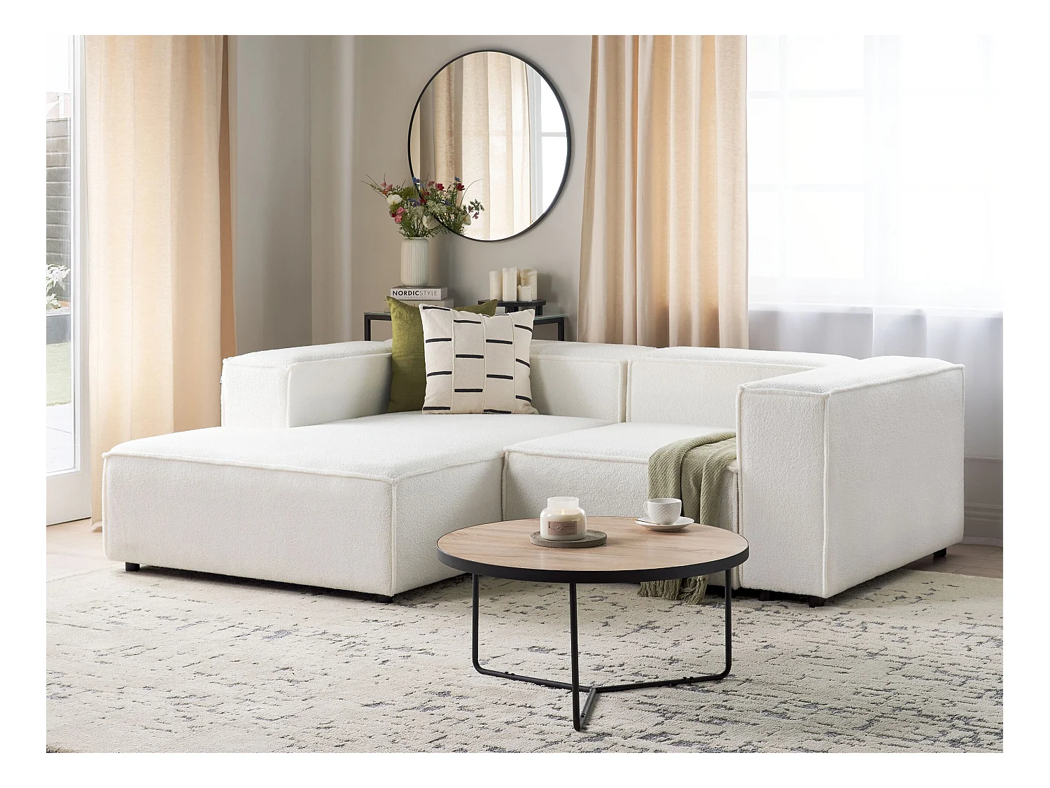 Canapé d'angle modulable 2 places ARDAL Bouclé Blanc Côté droit