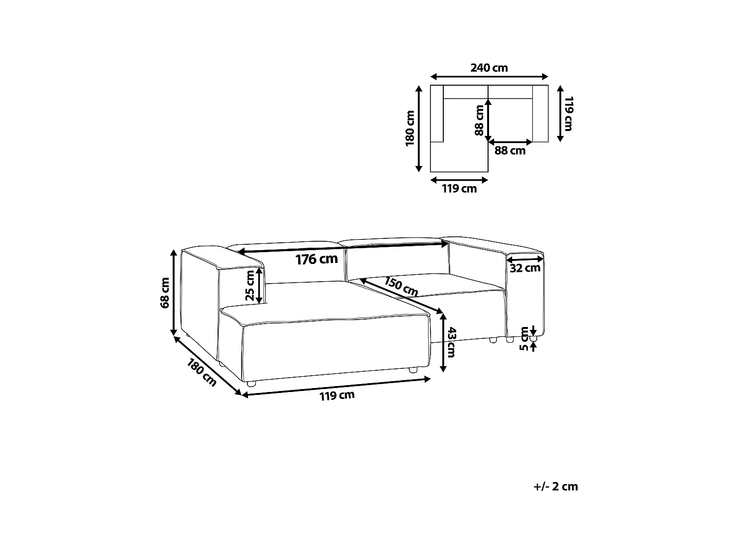 Canapé d'angle modulable 2 places ARDAL Bouclé Blanc Côté droit