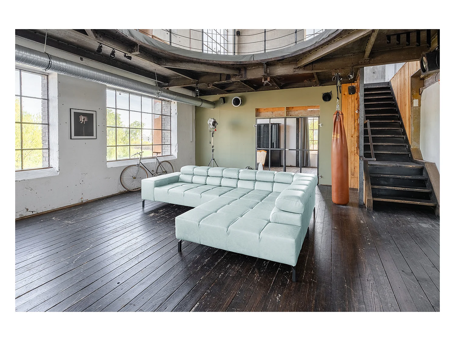 Canapé d'angle - bleu clair cuir - NELSON