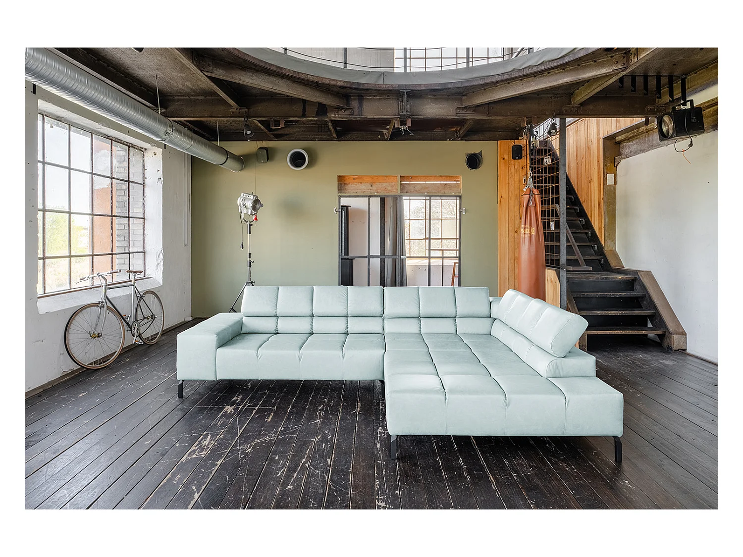 Canapé d'angle - bleu clair cuir - NELSON