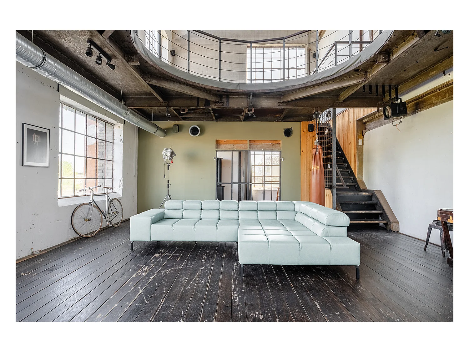 Canapé d'angle - bleu clair cuir - NELSON