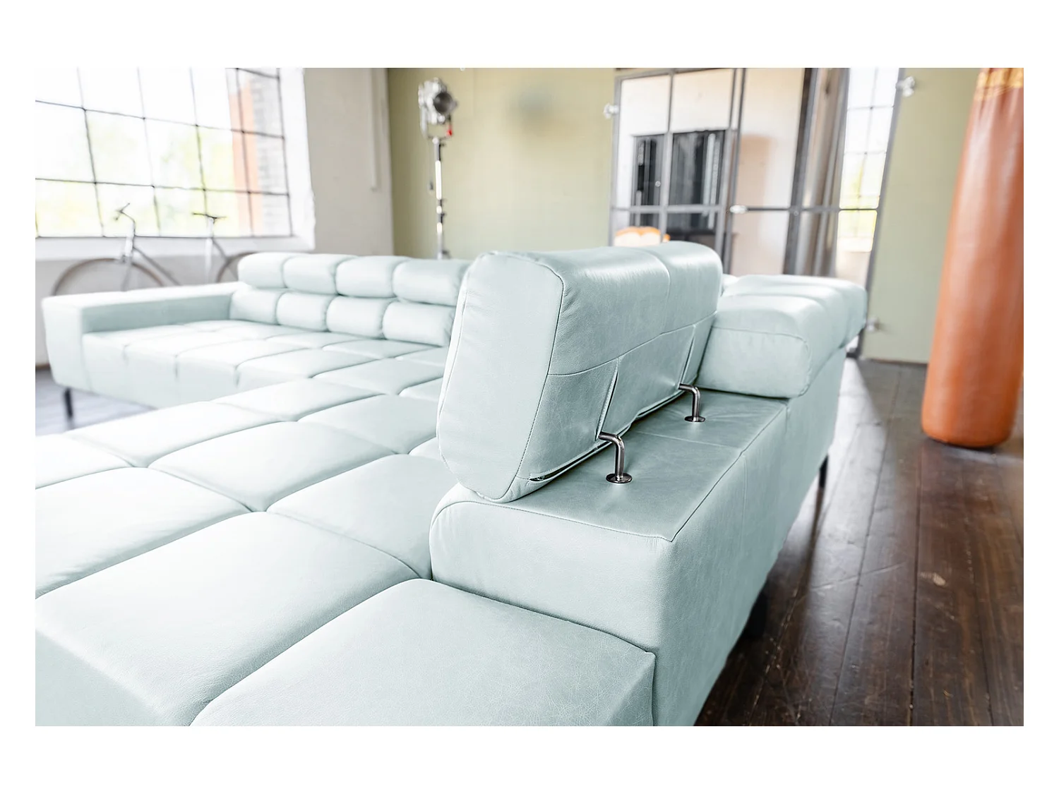 Canapé d'angle - bleu clair cuir - NELSON