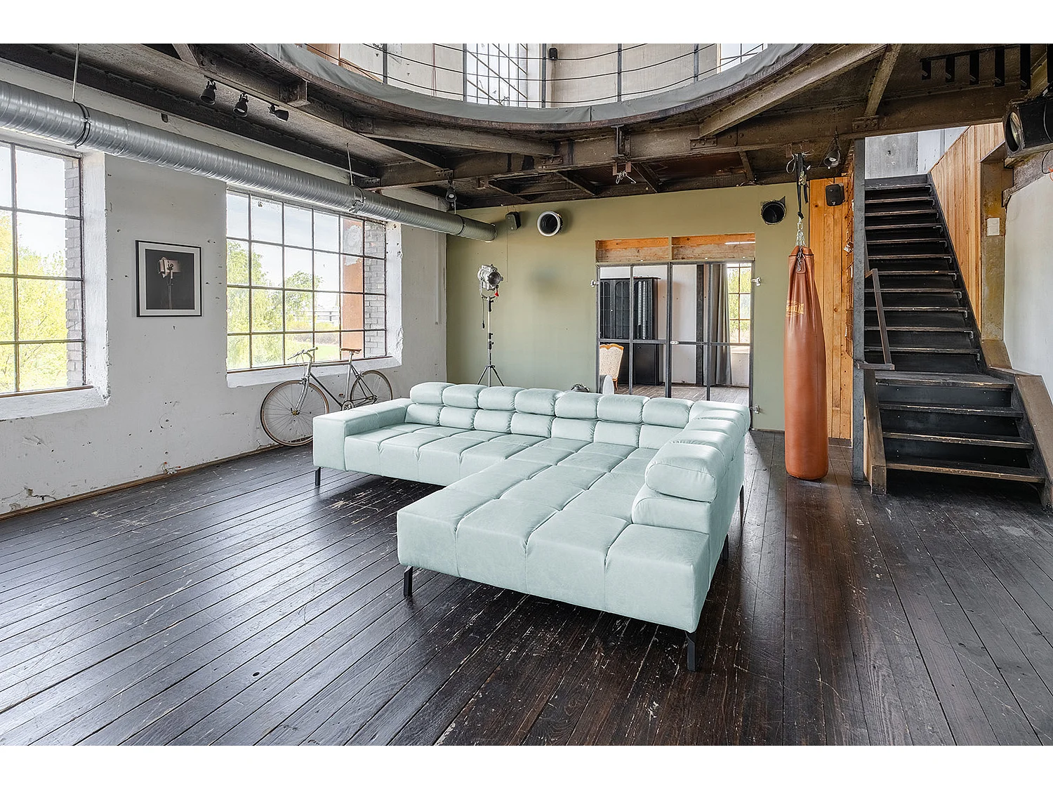 Ecksofa - Hellblau Leder - NELSON