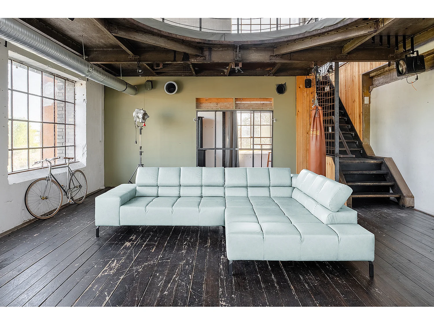 Ecksofa - Hellblau Leder - NELSON