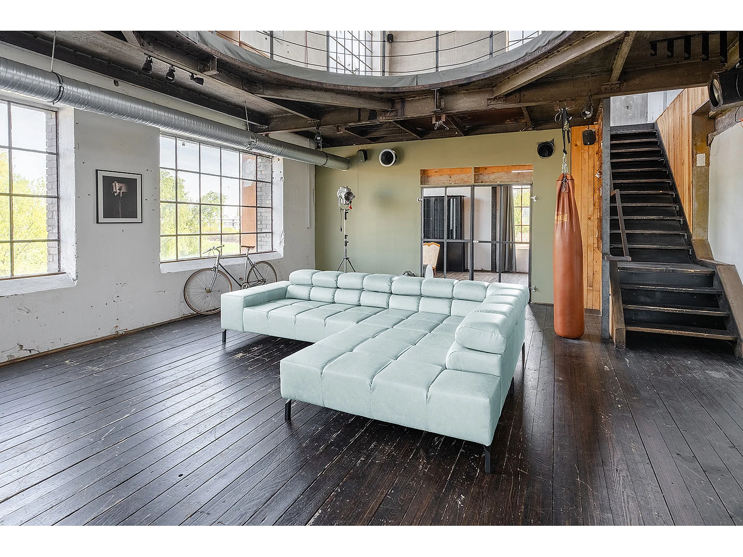 Canapé d'angle - bleu clair cuir - NELSON