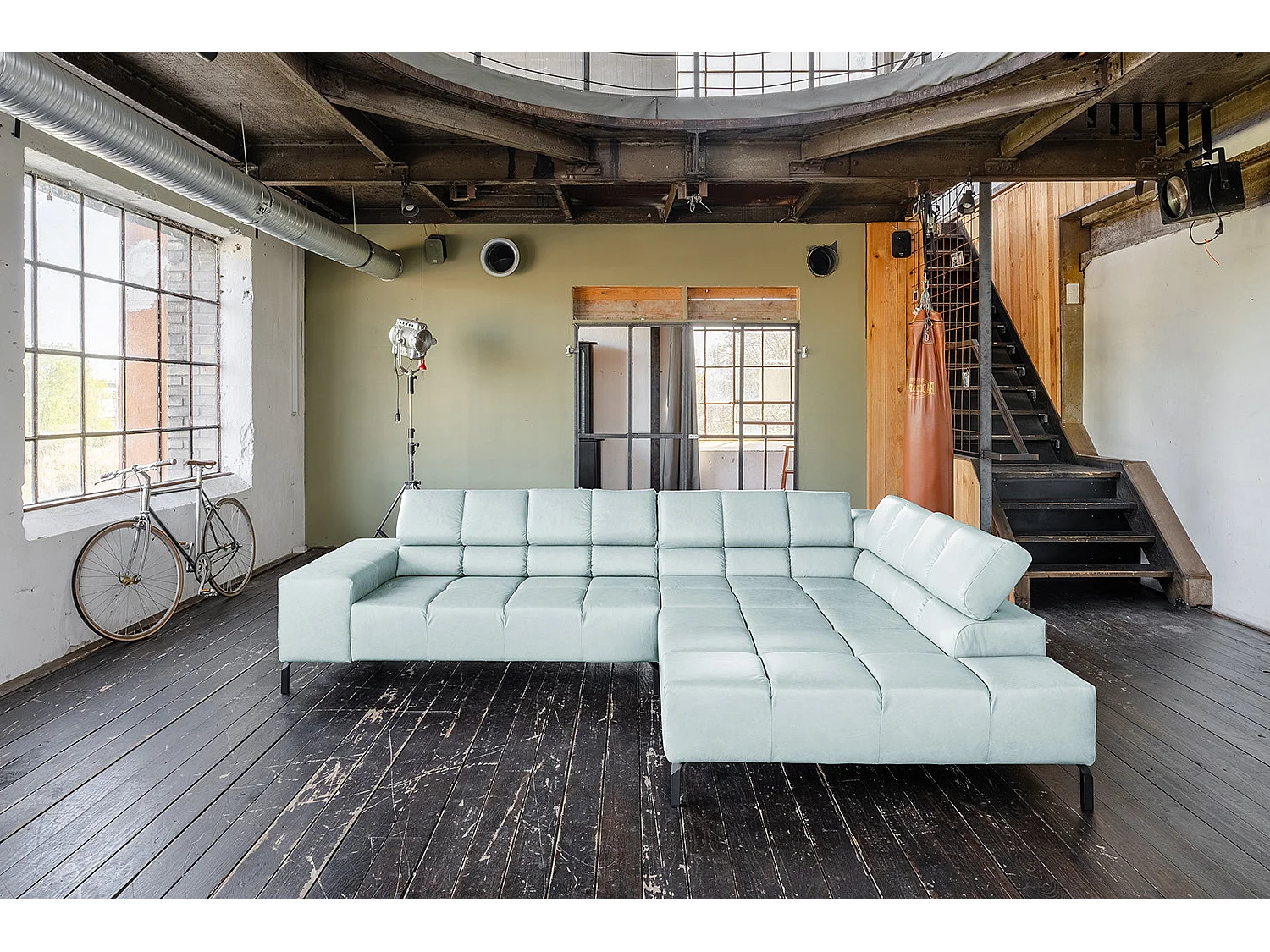 Canapé d'angle - bleu clair cuir - NELSON