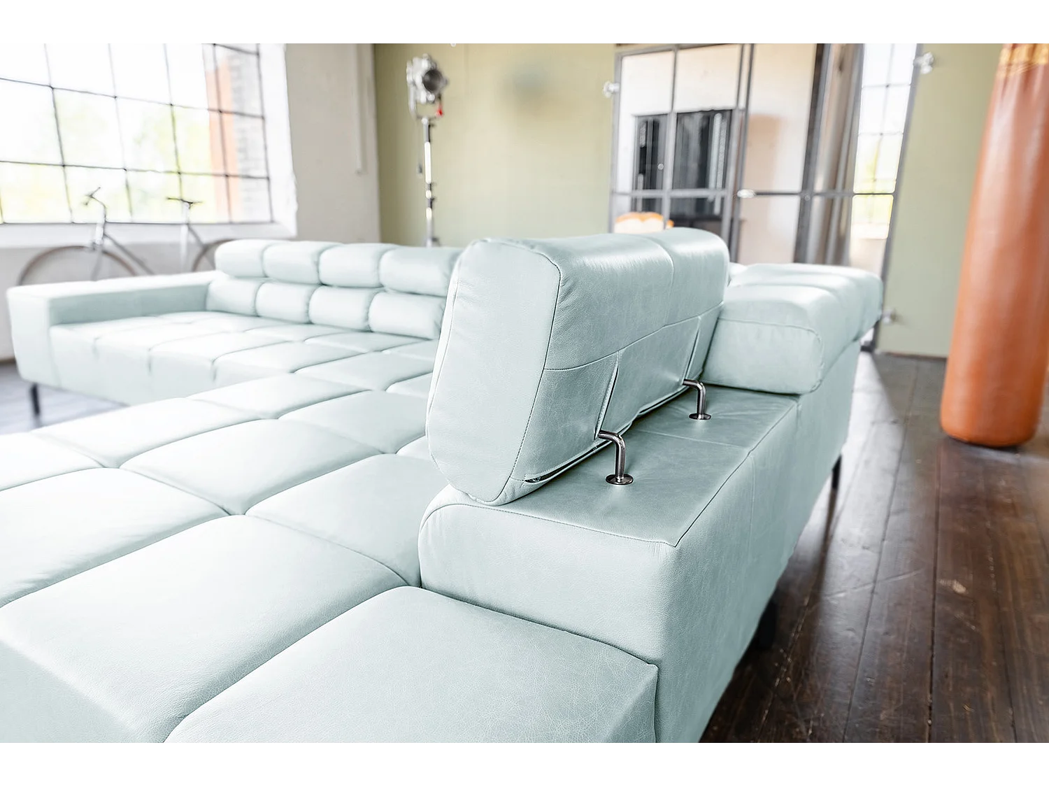 Canapé d'angle - bleu clair cuir - NELSON