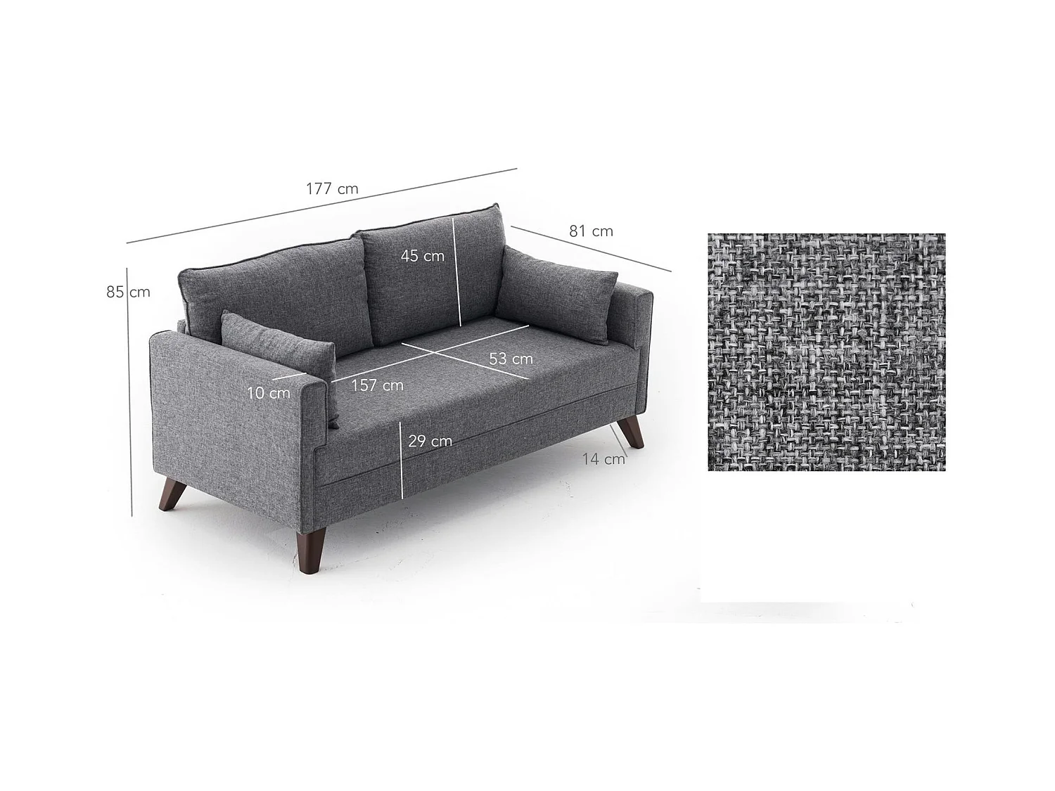 Canapé 2 places gris chiné - dos droit SPLIT