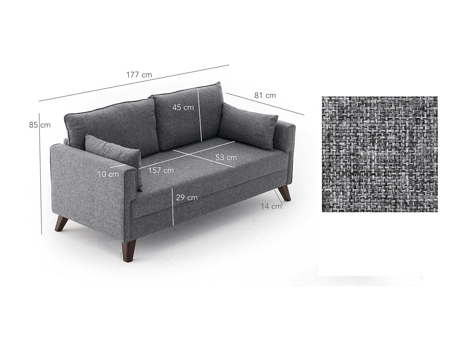 Canapé 2 places gris chiné - dos droit SPLIT