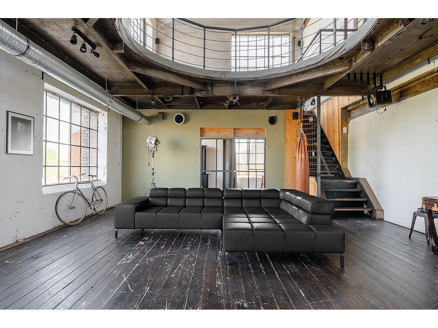 Canapé d'angle - Noir cuir - NELSON