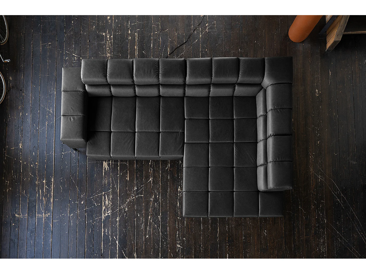 Canapé d'angle - Noir cuir - NELSON