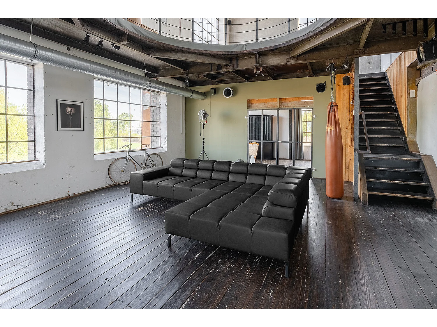 Canapé d'angle - Noir cuir - NELSON