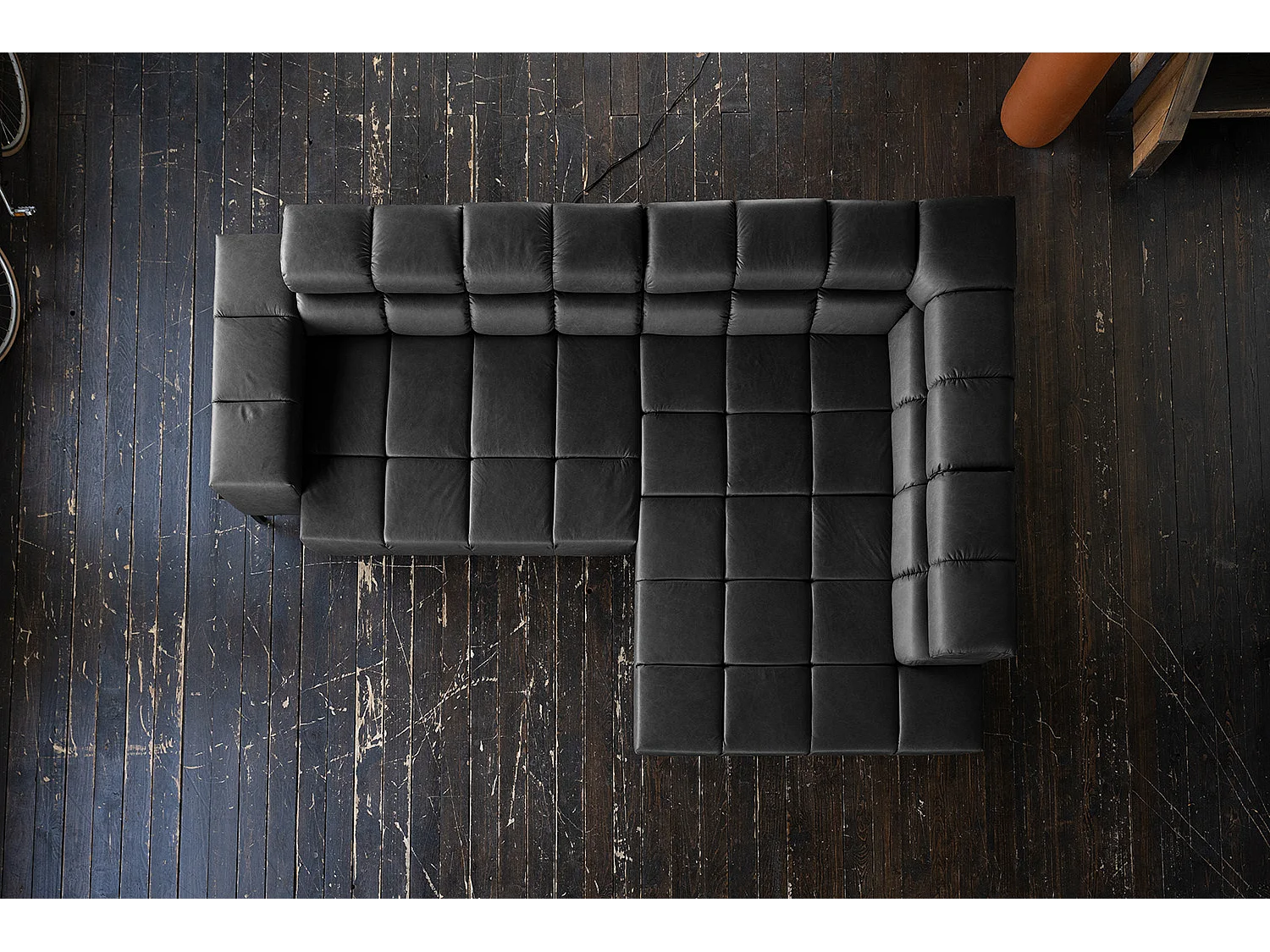 Canapé d'angle - Noir cuir - NELSON