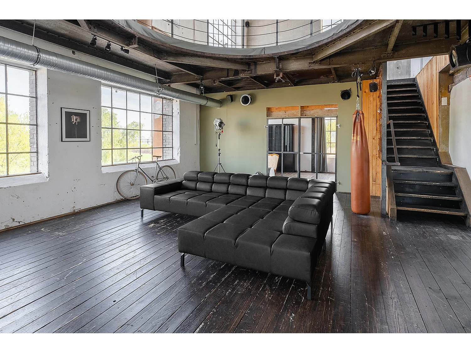 Divano angolare - Nero pelle - NELSON